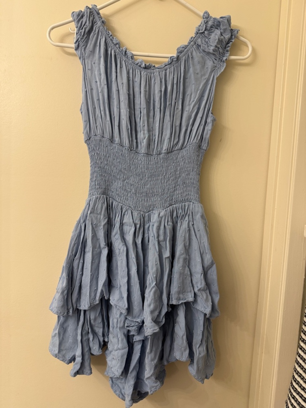 Princess Polly Light Blue Ruffled Tiered shorts romper Dress - 2 - Picture 6 of 6